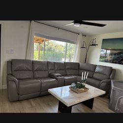 Grey Leather Couch 
