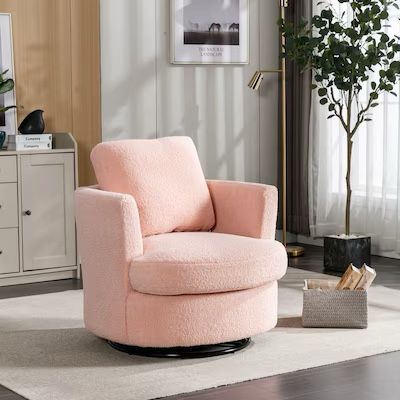 Aortzio Modern PINK Boucle Swivel Barrel Chair