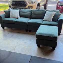 Green Couch w/ Storage Ottoman