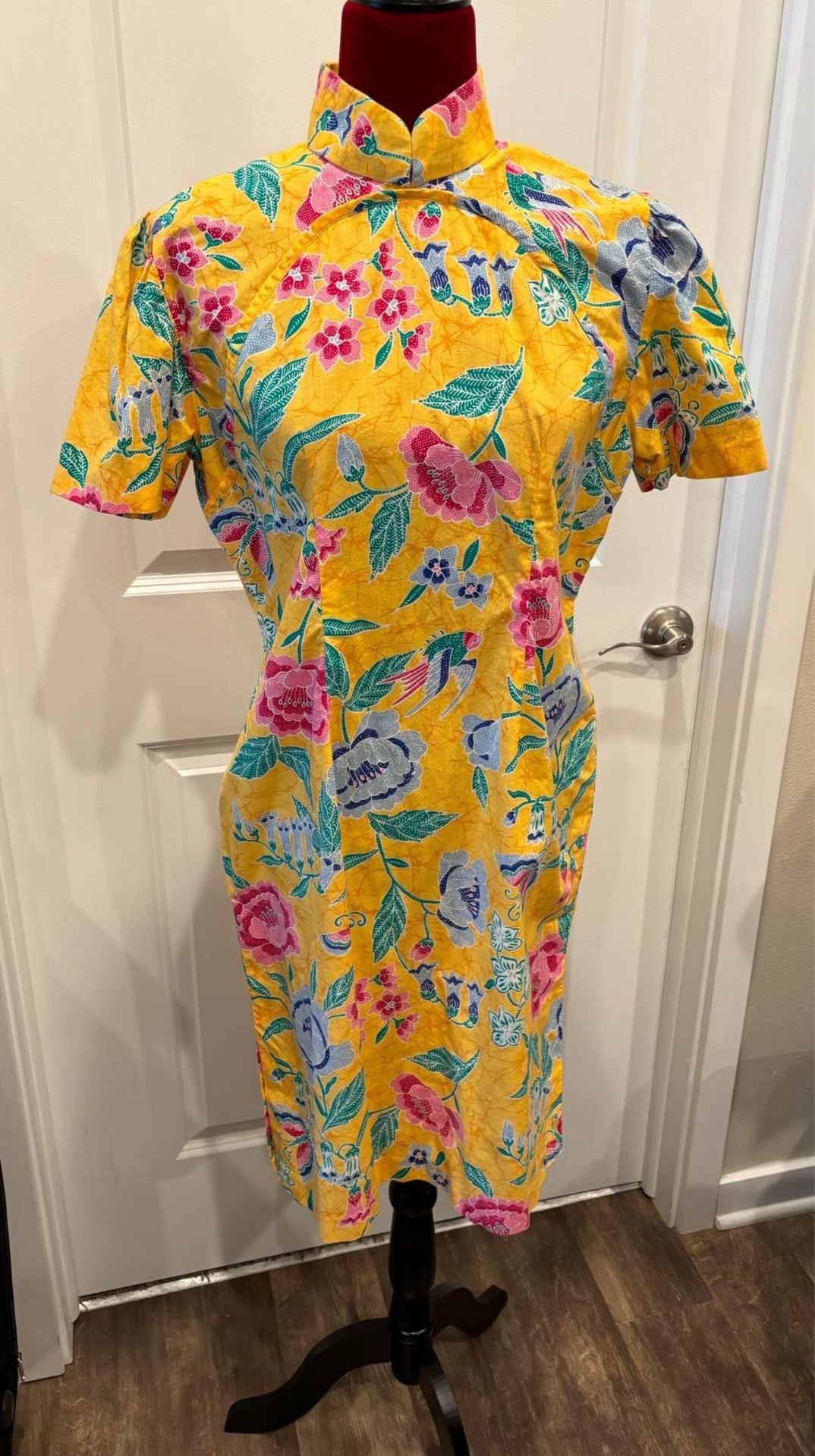 Batik cotton chinese oriental custom tailored dress cheong sam worn