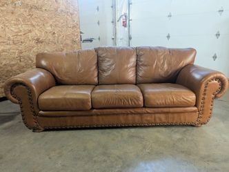 Brown Leather Sofa with Nailhead Trim