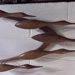 Flock of Modernist Wooden Ducks Wall Art 