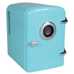 Frigidaire 6-Can Retro Portable Beverage Mini Refrigerator (Mini fridge) with Bluetooth Speaker (Blue)