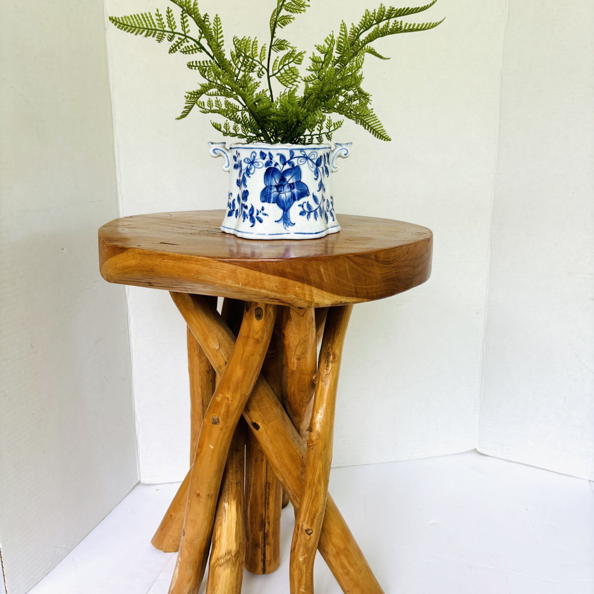 Teak Stool/Plant Stand/Table Wooden Root Legs Live Edge