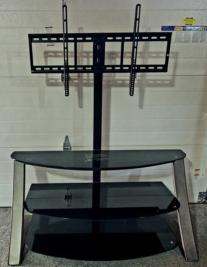 Swivel LCD TV mount stand with three tempered black glass console shelves