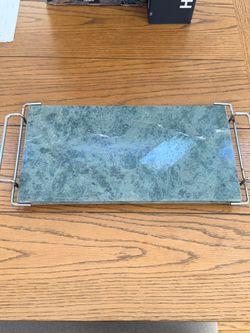 Green Marble Serving Tray with Metal Handles