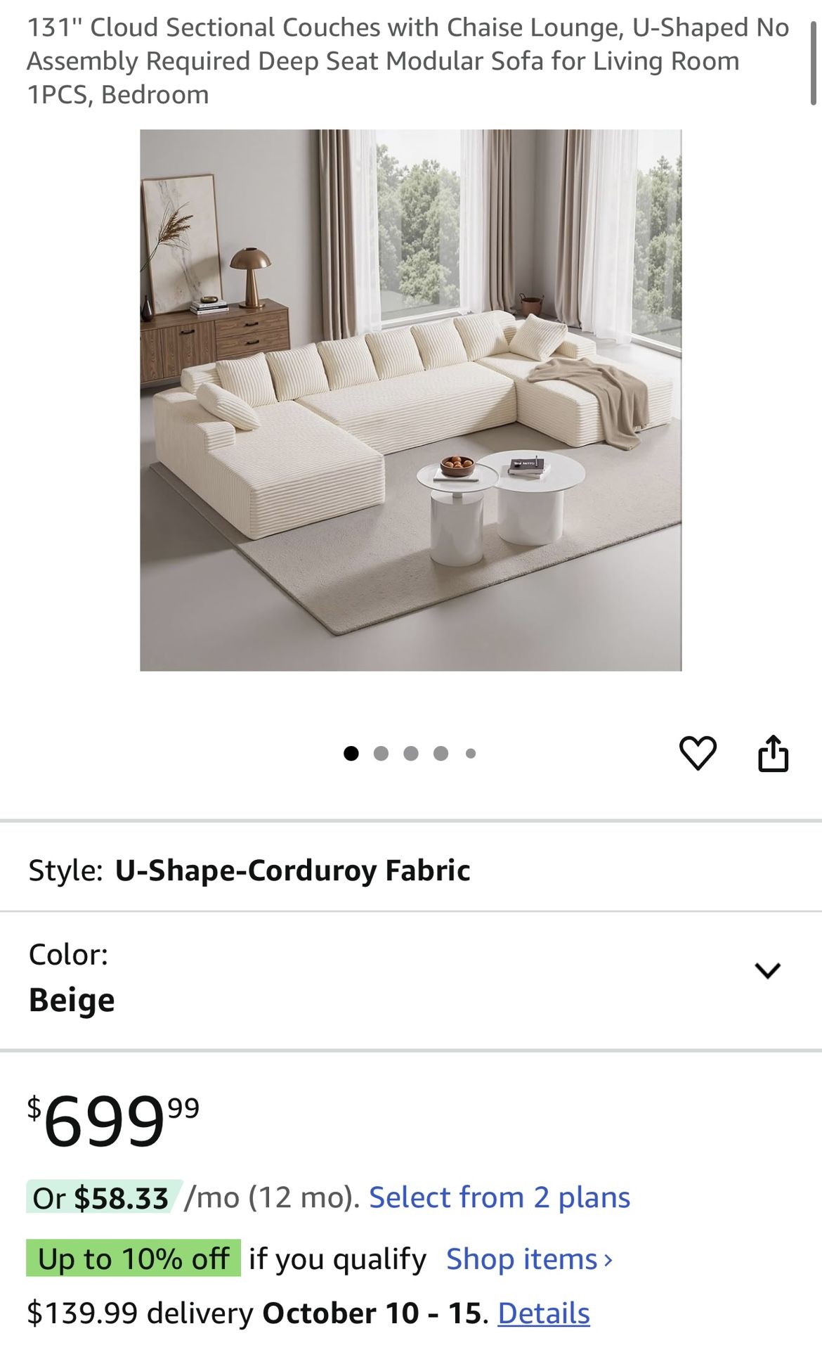 131'' Cloud Sectional Couches with Chaise Lounge