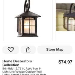 Home Decorators Collection Brimfield 12.75 in. Aged Iron 1-Light Line Voltage Outdoor Wall Light Lantern Sconce with No Bulb Included