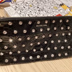 Like New  Michael Kors Adrienne  Leather Snakeskin Rhinestone   Clutch  Purse
