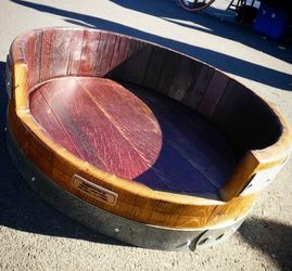 Wine barrel dog bed, custom made.