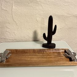 Cactus Handled Wooden Tray And Wooden Cactus
