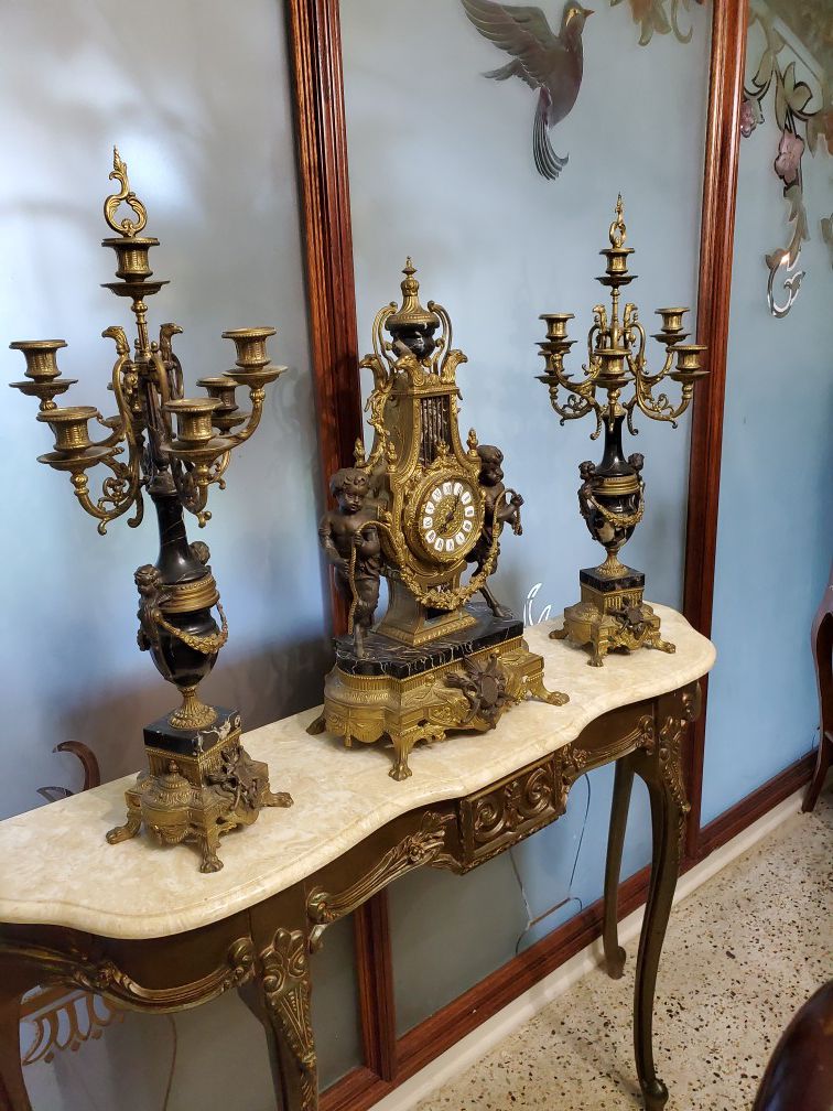 Antique clock and candelabras