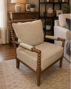 Spindle Wood Accent Chair with Cushions