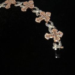 18 k Gold Plated Two Tone Infinity Link Cross Bracelet 