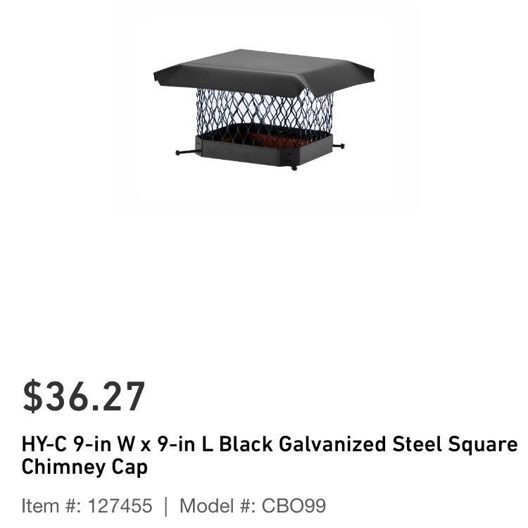 9” Square Black Galvanized Steel Chimney Cap