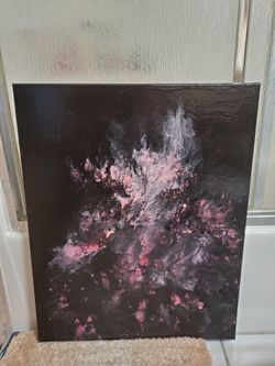 Acrylic pour on canvas, 30x24, pink, White