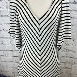 White House Black Market Women's Striped V-Neck Blouse Black XXS