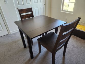 3pc Convertible Dining Set - Space-Saving Table & 2 Solid Wood Chairs