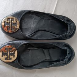 Tory Burch Black Ballet Flats Metal Logo Disc