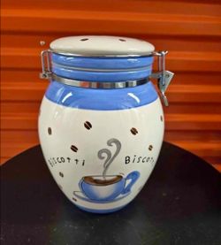 🔥Vintage Inspirado Hand-Painted Ceramic Biscotti Cookie Jar