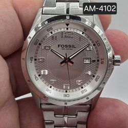 Fossil Watch Silver-Tone New Battery 🔋✅️😎