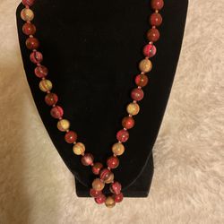 Red Amber Beaded Necklace 24” Long (Napier )