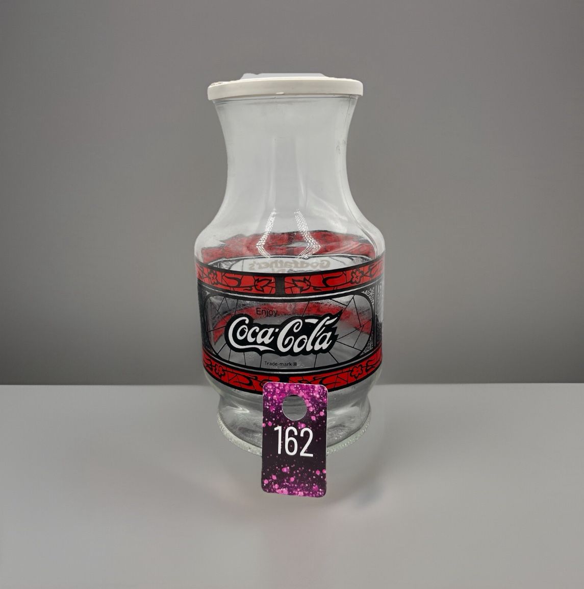 Vintage 1970s Coca Cola Godfather's Pizza Glass Pitcher Carafe Vase With Htf Lid