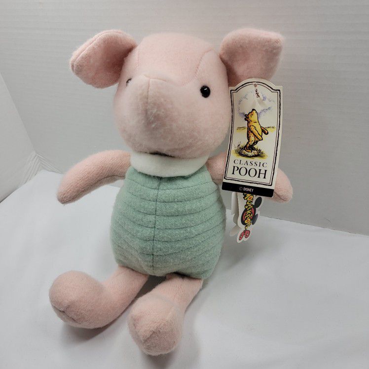 Disney Store Classic Piglet Stuffed Animal Plush Winnie The Pooh Pink Green 10"