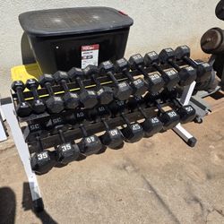 5-50lb Hex Dumbbells Set With Rack 