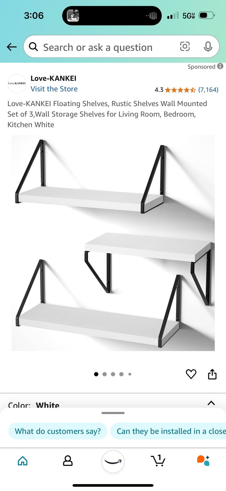 Love-KANKEl Floating Shelves, Rustic Shelves Wall Mounted Set of 3, Wall Storage Shelves for Living Room, Bedroom, Kitchen White