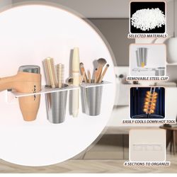Hair Tool Organizer, Wall Mount Hair Dryer Holder with 2 Stainless Steel Cups, Acrylic Styling Tools Organizer, Bathroom Organizer for Curling Wand ir