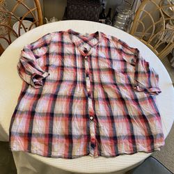 Catherine’s plaid short sleeve cotton blend blouse plus size 5X western grunge