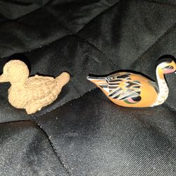 Vintage Enesco Duck & Hand-Carved Stone Duck Figurine Set