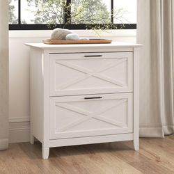 26-38 Bush Furniture Key West 2 Drawer Lateral File Cabinet in Linen White Oak | Document Storage for Home Office | Accent Chest with Drawers
