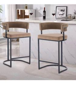 Bar Stools Set of 2 for Kitchen Counter, 26" Bar Chairs with Back, Modern Height Island Barstools, Upholstered Breakfast Stools for Dining Room, Cafe,