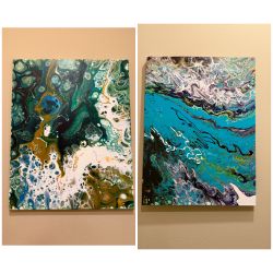 (2) Original Abstract Acrylic Pour Painting on Canvas Fluid Art 