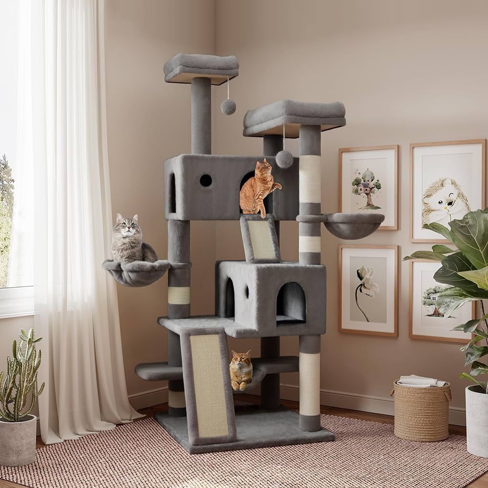 65in Larger Cat Tree Tower Condo for Indoor Kitties/Multi-Level Furniture Activity Center with Wide Base
