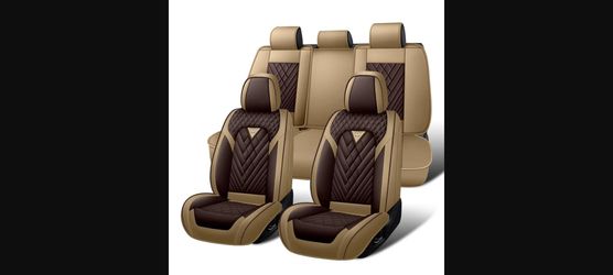 HESHS Waterproof Nappa Leather Car Seat Covers - Full Set (5 Seats), Brown Coffee, for Ford F250