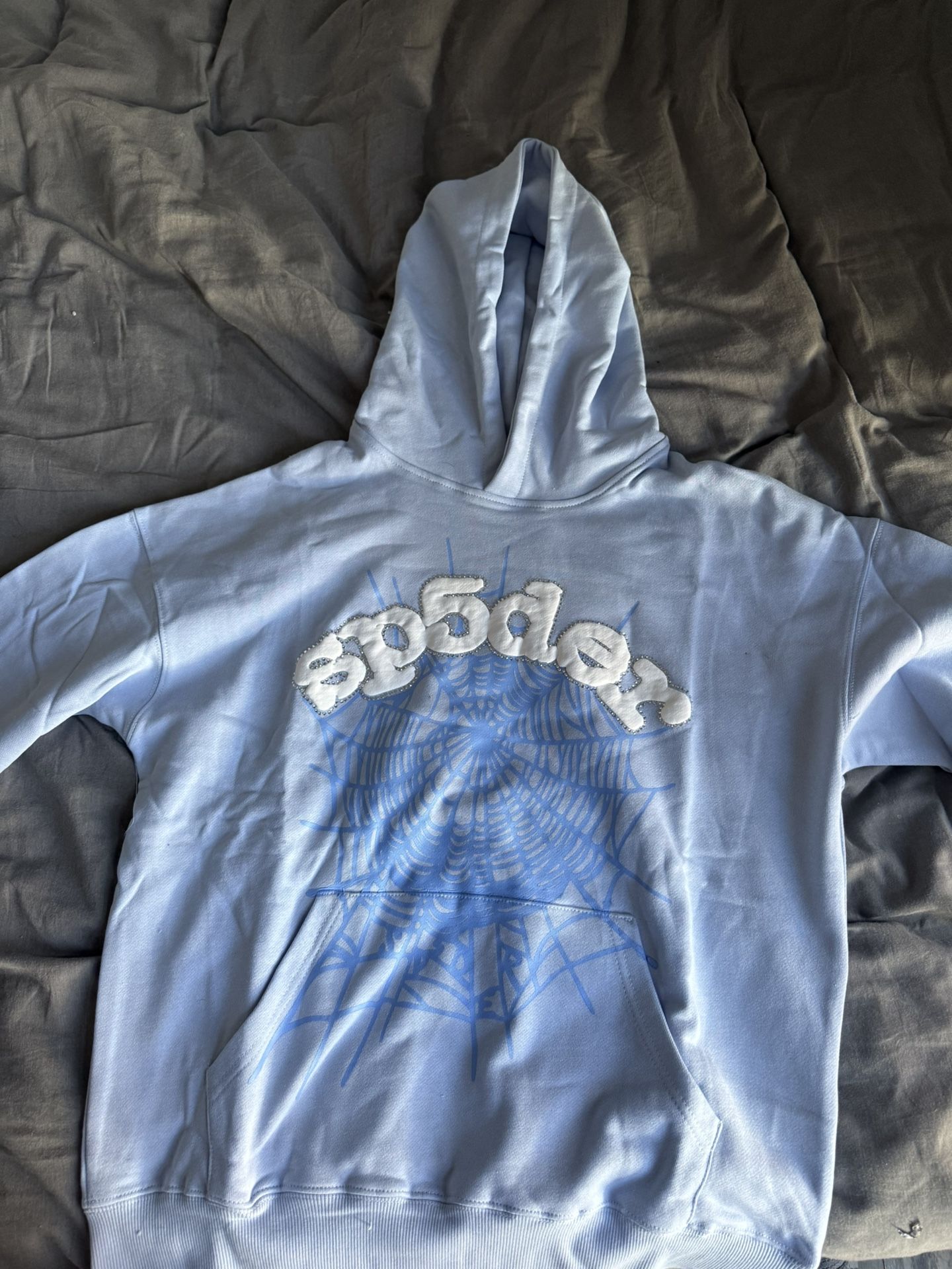 Sp5der Hoodie, Size Medium, Sky Blue Color way.