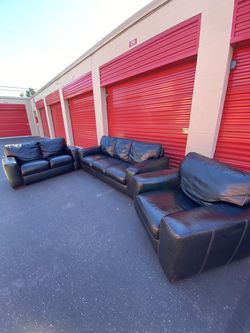 Black Leather Sofa Set - DELIVERY AVAILABLE