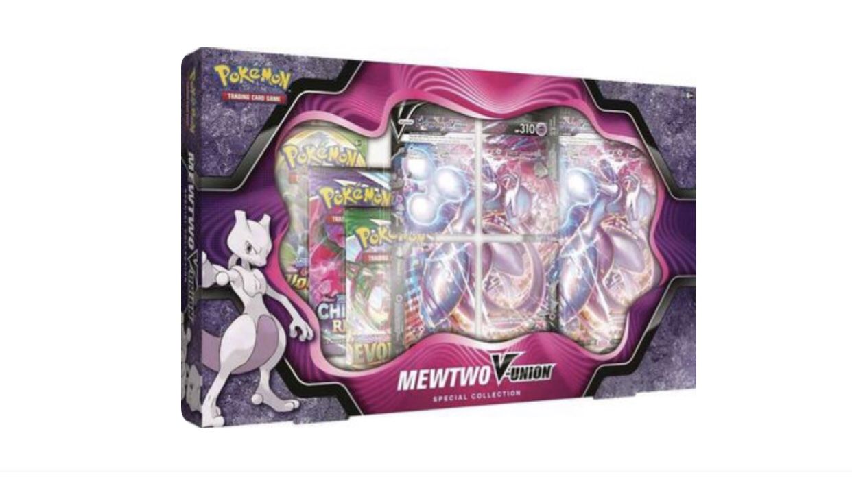 Pokemon Mewtwo V Union Special Collection Box Factory Sealed 4 booster packs 4 promo cards