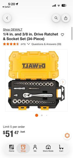 Dewalt 1/4 in. and 3/8 in. Drive Ratchet & Socket Set (34-Piece)