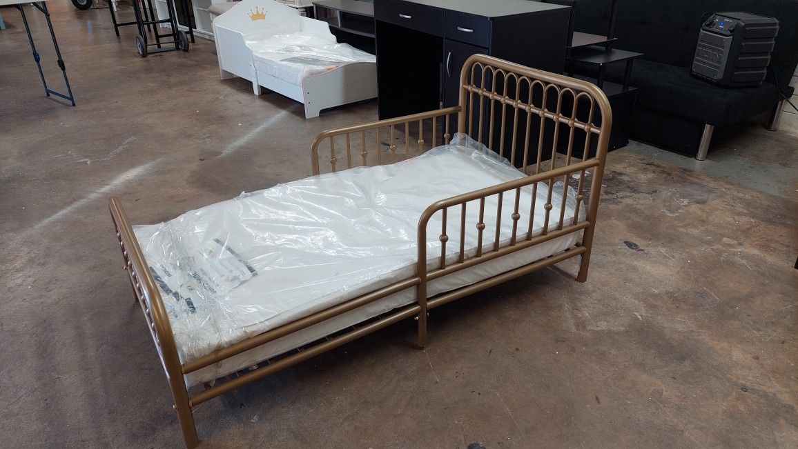 New Toddler Bed With Toddler Mattress Included  Gold Color 