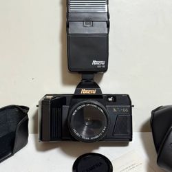 Vintage Hachi KX66 35mm Film Camera With Case And Flash Attachment