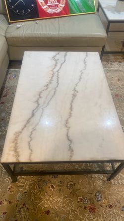 Marble Top Coffee Table with Metal Base