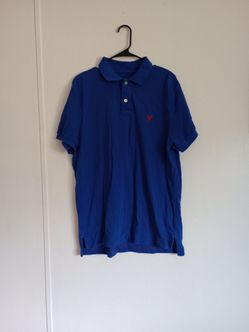 American Eagle Men's Polo Athletic Fit Shirt blue 2 two Button Men Large