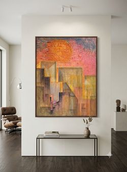 Mario Breda Vintage Original Abstract Geometric Oil Painting 29.5x40