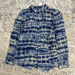 J. MCLAUGHLIN Blue Tie Dye Tencel Button Front Shirt Top Size S  