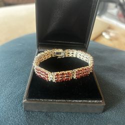 Red Garnet Sterling Silver Bracelet