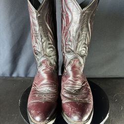 Cowboy Boots Burgundy Leather Men's Western Boots Embroidered Mens 8.5 EE